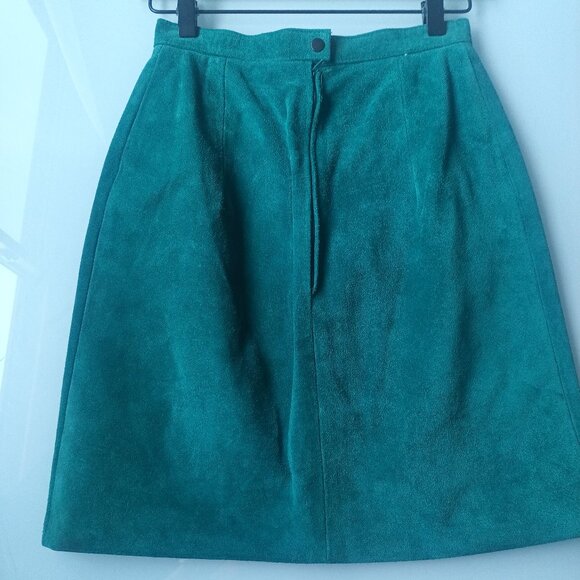 Vintage Teal Leather Mini Skirt - Picture 2 of 3